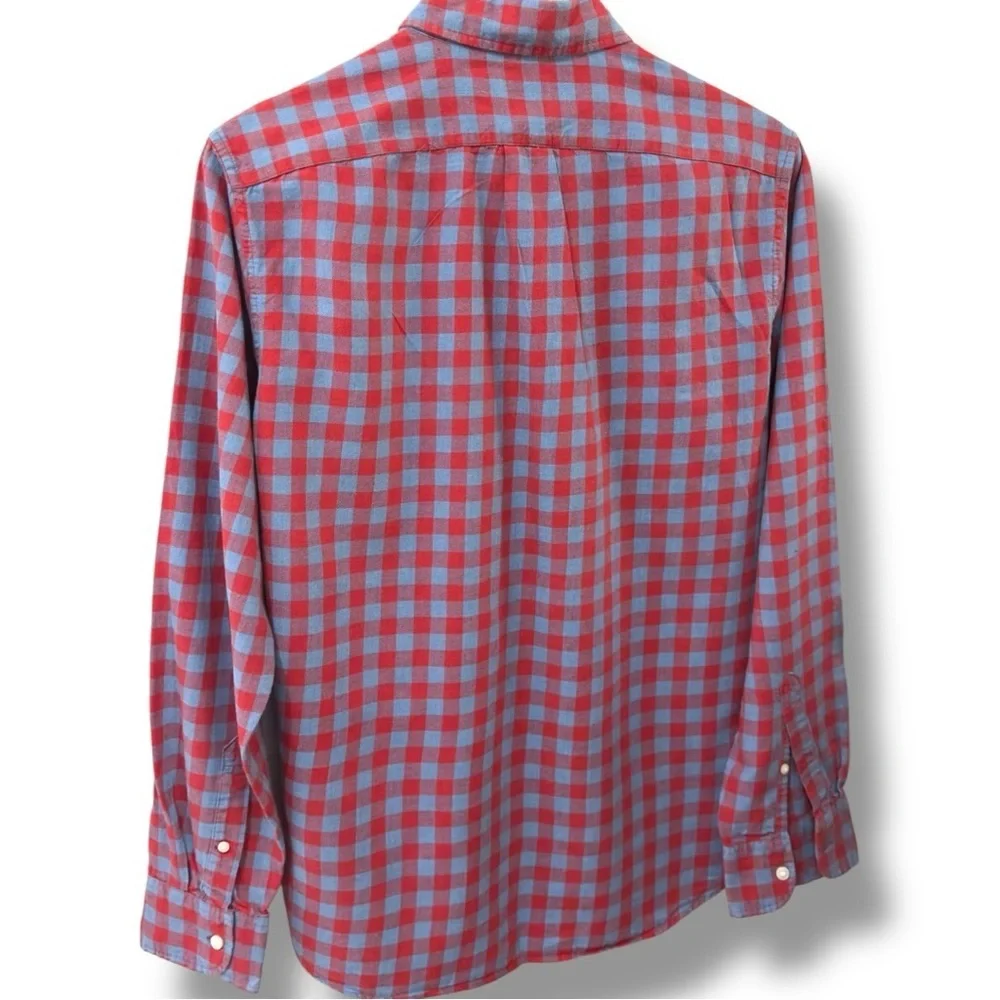 J. Crew | NWOT Cotton Linen Slim Red & Light Blue Gingham Button-Down Shirt (M)